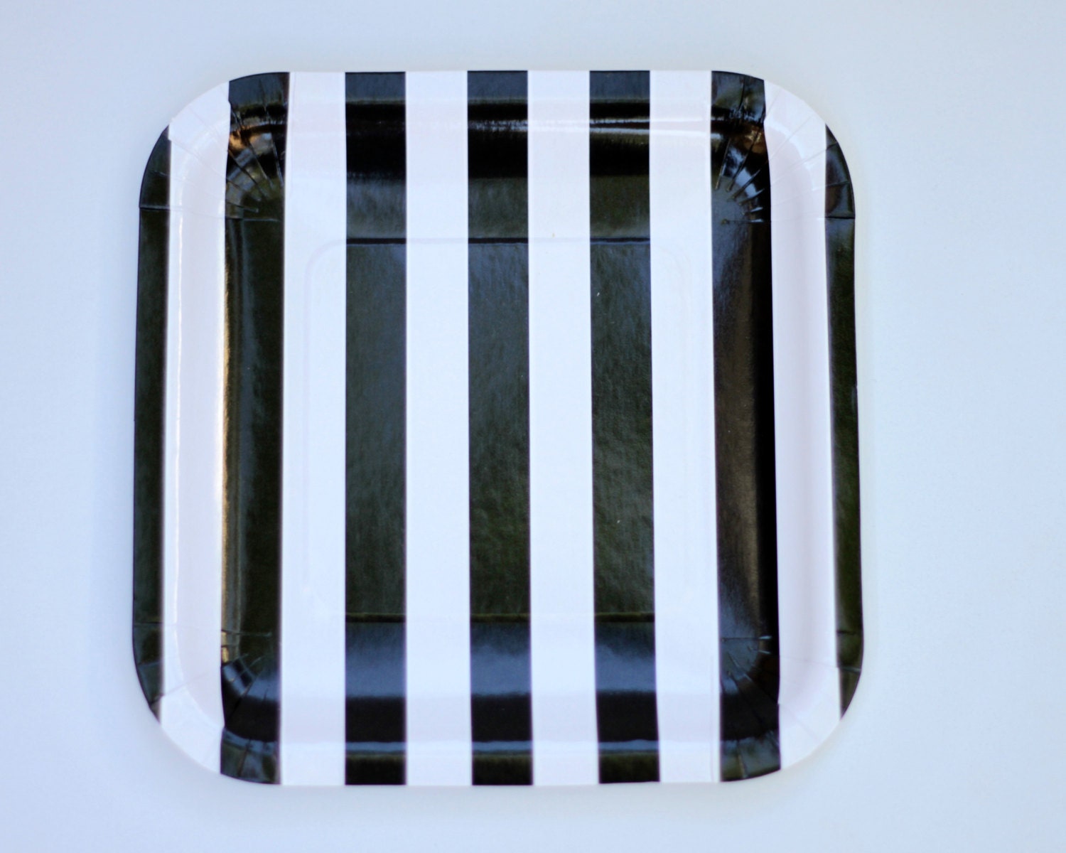 Square Plates Black and White Striped Pack of 12 Party Goods