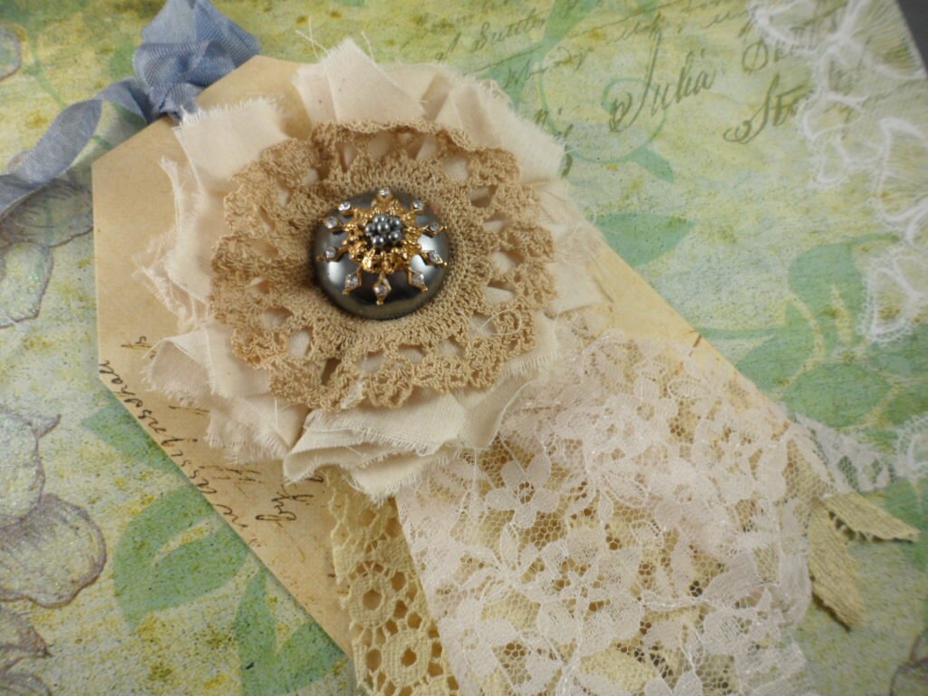 Ribbon Flower Brooch Pin with Clip Earring by DryGulchFunkeyJunk