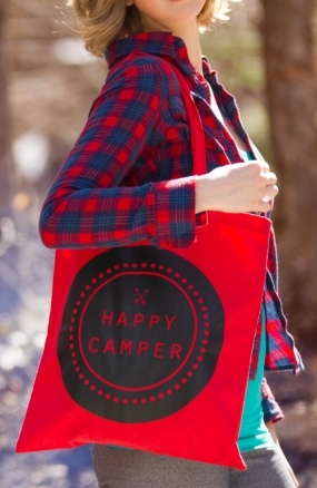 Happy Camper Red Canvas Tote Bag