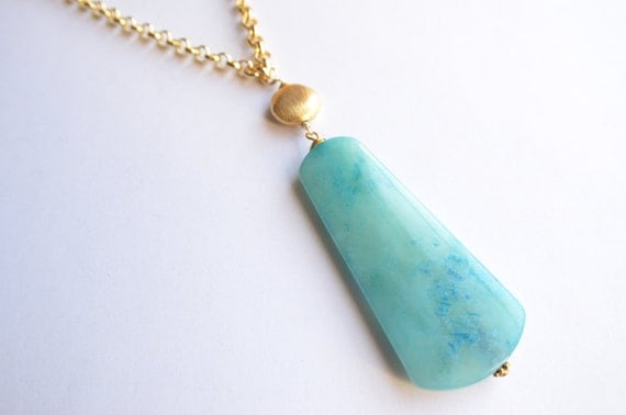 The Paisley Aqua Jade Gold Chain Necklace by danaleblancdesigns