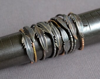 Feather Ring- stacking ring in oxidized silver and gold