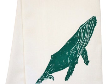 ORGANIC whale block print tea towel