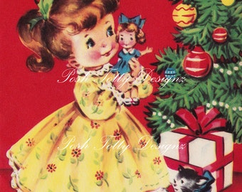 1940s A Little Girl By The Christmas Tree Vintage Digital Download Printable Images (455)
