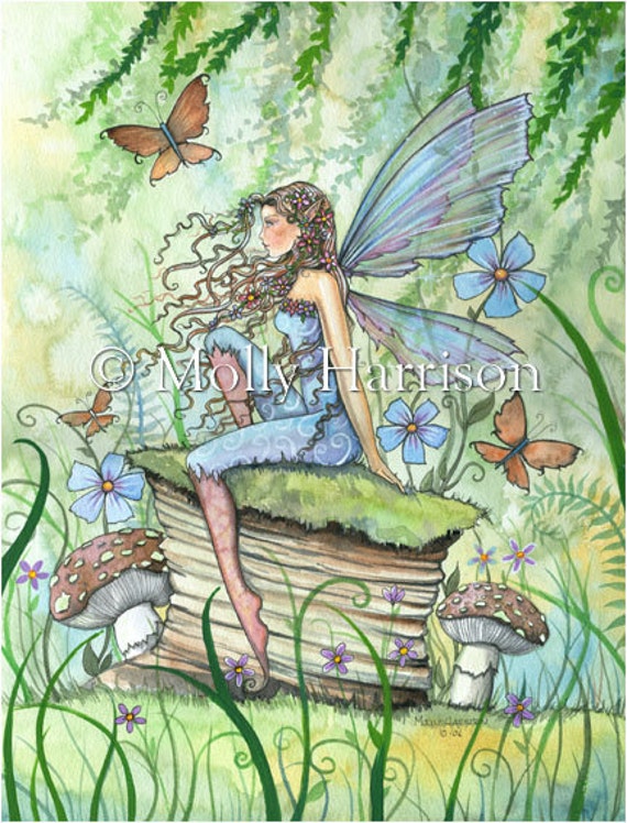 Busy Garden Watercolor Flower Fairy Illustration Fine Art