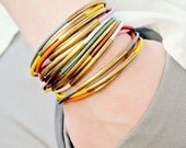 Three Leather Cord and Multi Tube Bangle Wrap Bracelet Set of THREE Bracelets