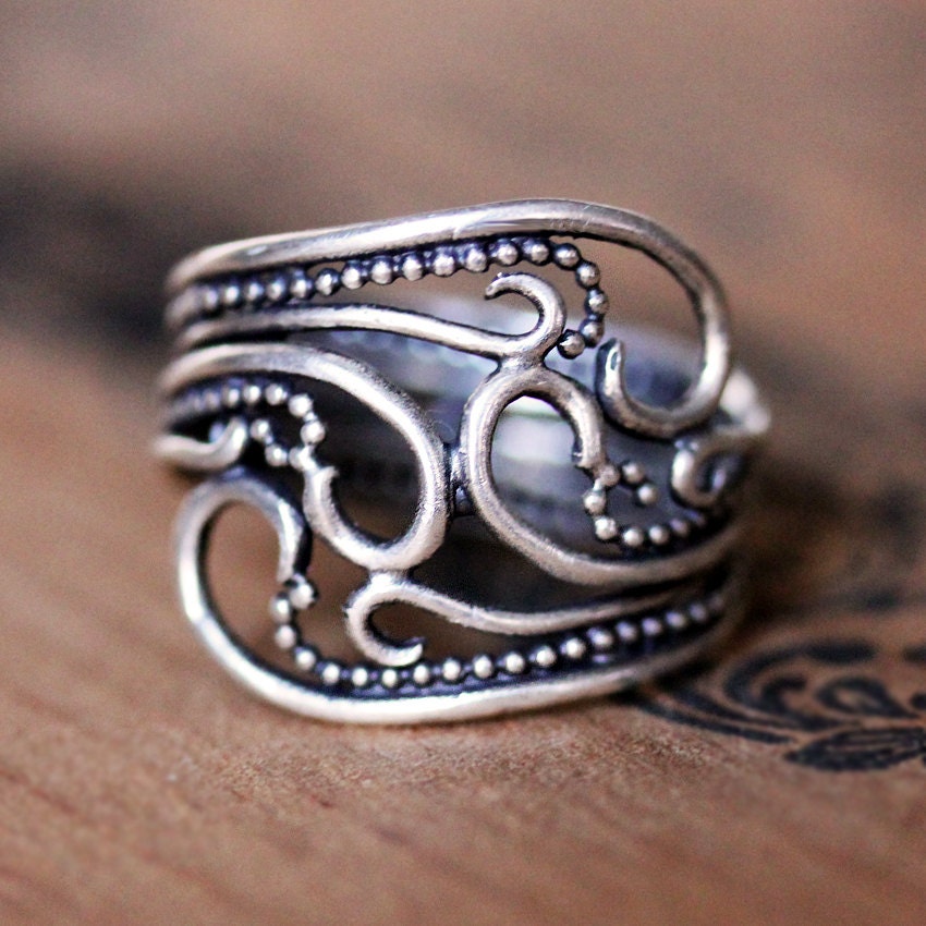 Bohemian rings wide silver ring silver statement ring