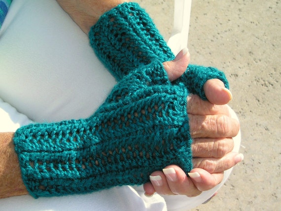 Lacy Fingerless Texting Gloves--80s Inspired Handknit Gauntlets