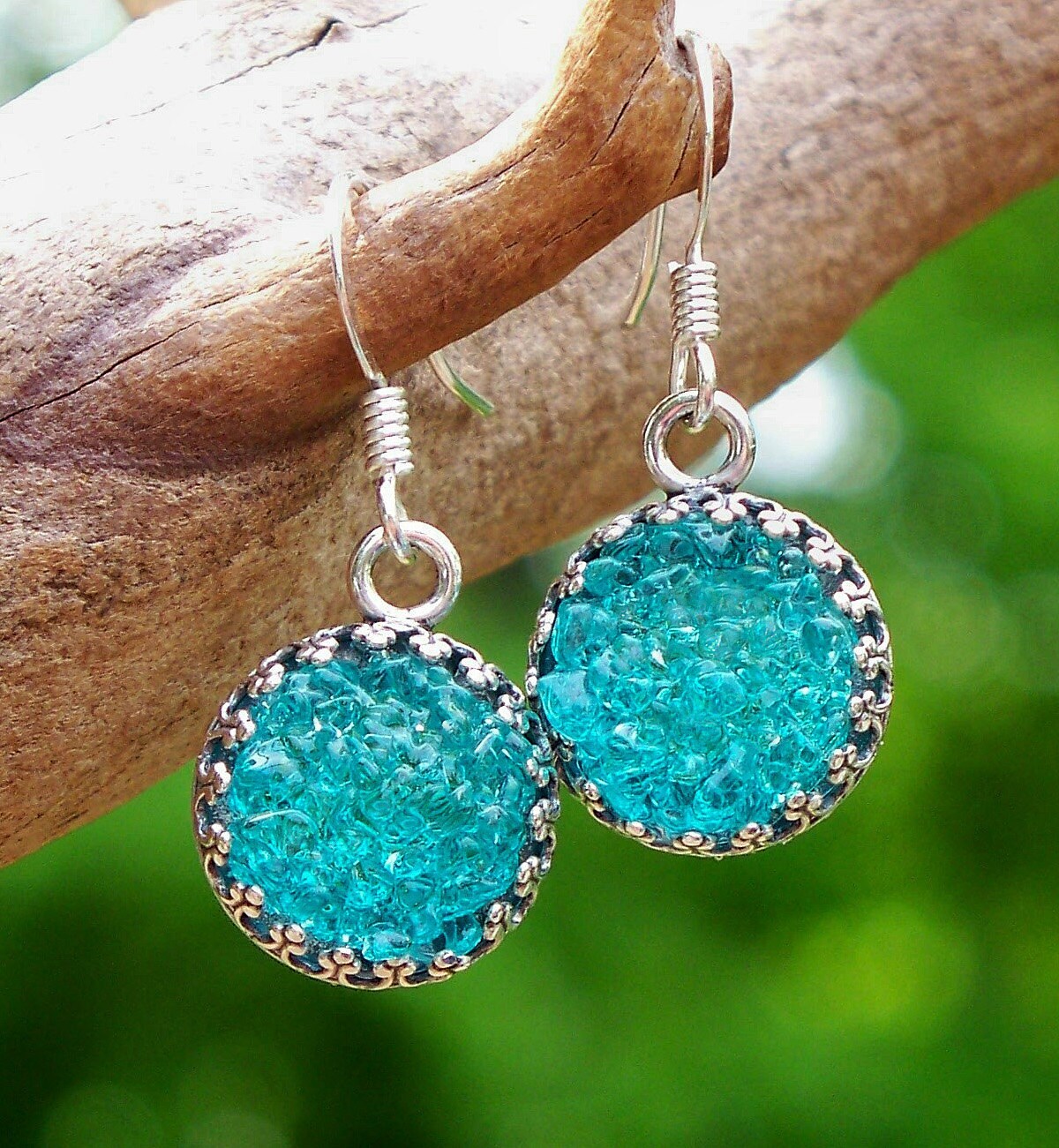 Recycled Mason Jar Druzy Glass Earrings