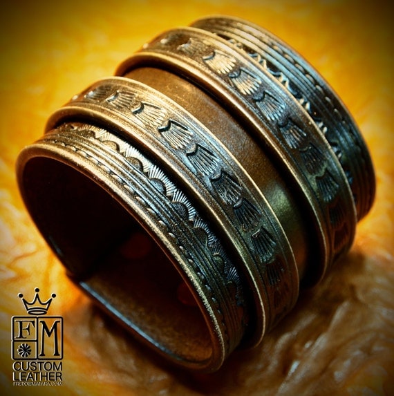 Leather Wrist Cuff Traditional American Brown wristband COWBOY Rockstar Vintage Old West Bracelet Handmade for YOU in NYC by Freddie Matara!