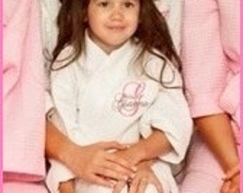 Monogrammed Initial and Name Flower Girls Robe - Personalized Children's Robes, Personalized Girls Robe, Junior Bridesmaids Robes, Wedding