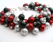 Red Silver Black Pearl Cluster Bracelet, Jewelry For Bridesmaids, Wedding Bracelet, Red Bracelet, Chunky Jewelry, Bridal Jewelry, Christmas Red Silver Black Pearl Cluster Bracelet, Jewelry For Bridesmaids, Wedding Bracelet, Red Bracelet, Chunky Jewelry, Bridal Jewelry, Christmas