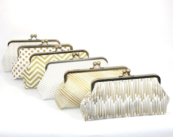 Gold Bridesmaid Clutches Personalized Clutches Gatsby Wedding - Choose Your Fabrics Metallic Gold Black White Set of 6