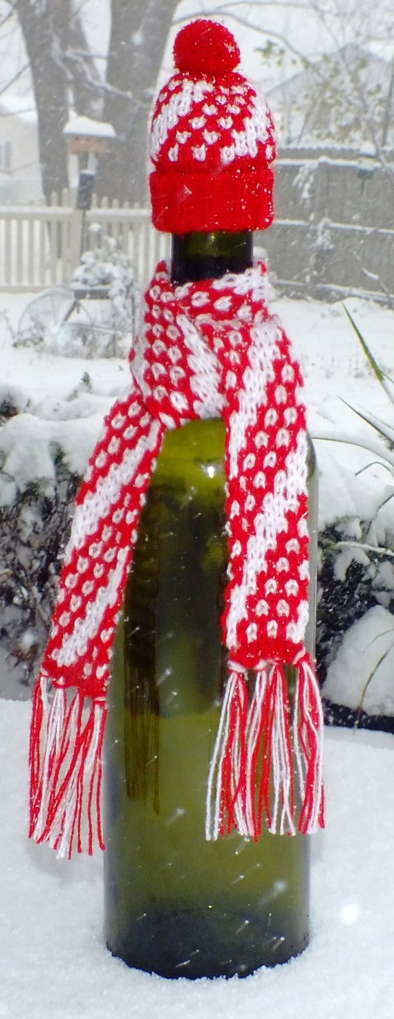 Items similar to Wine Bottle Hat and Scarf Knitted Set on Etsy