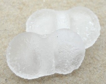 Weeny Dings- Beach Stones-Frost- Handmade lampwork glass beads- double paddle bead pair in matteclear with stone texture