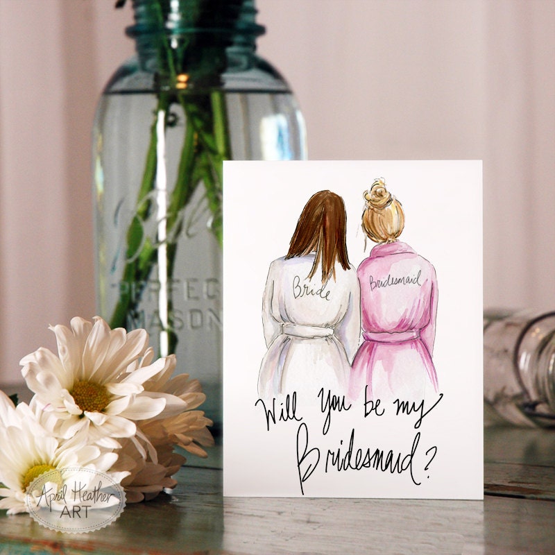 Bridesmaid PDF Download printable cards brunette bride