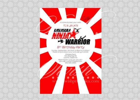 American Ninja Warrior Digital Birthday Invitation - Printable 5x7 Invite Il_570xn