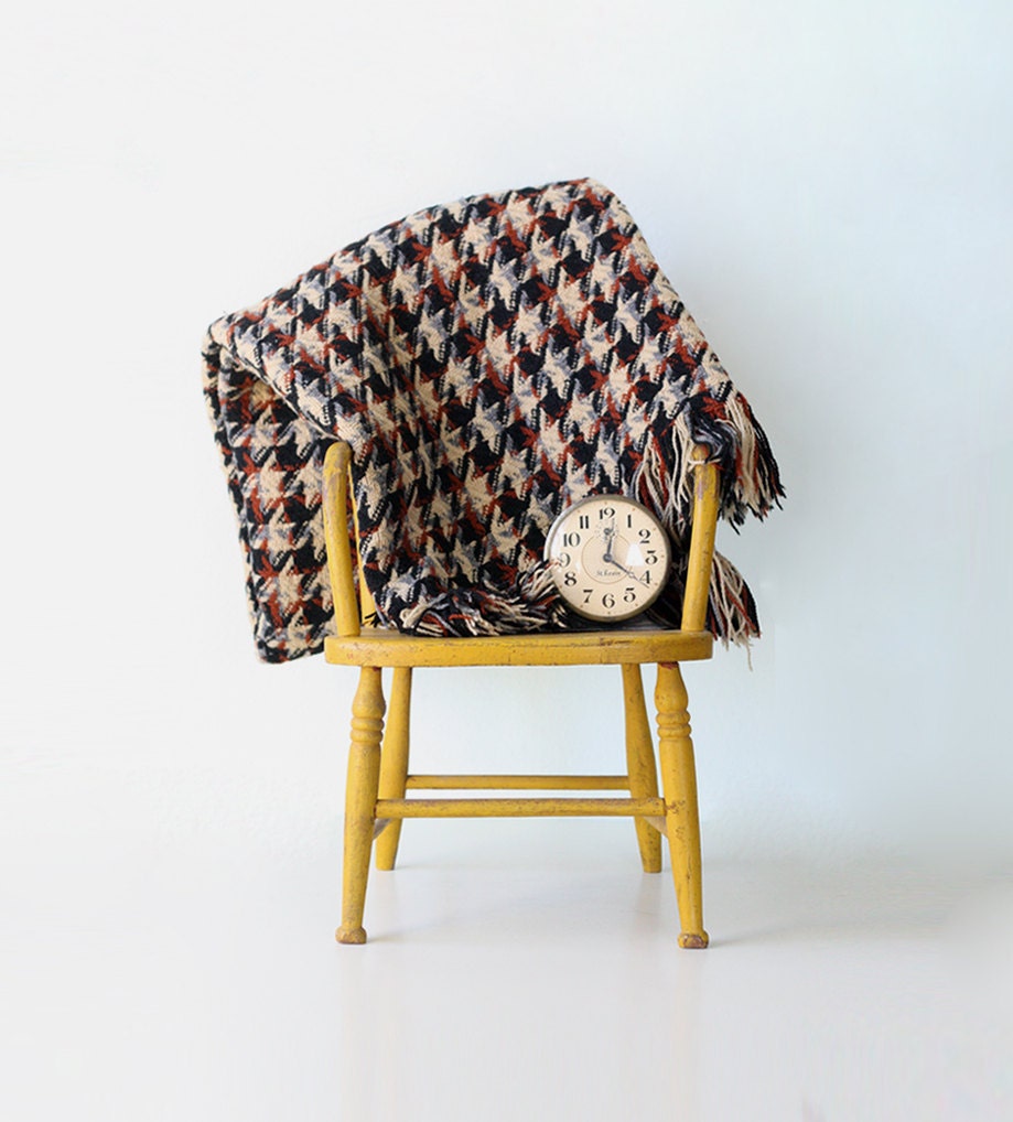 Vintage Pendleton Blanket Houndstooth Fringe Throw