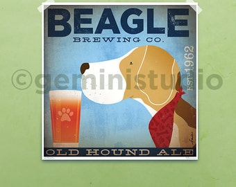 Beagle dog Brewing company illustration giclee signed artist's print by Stephen Fowler PIck A Size