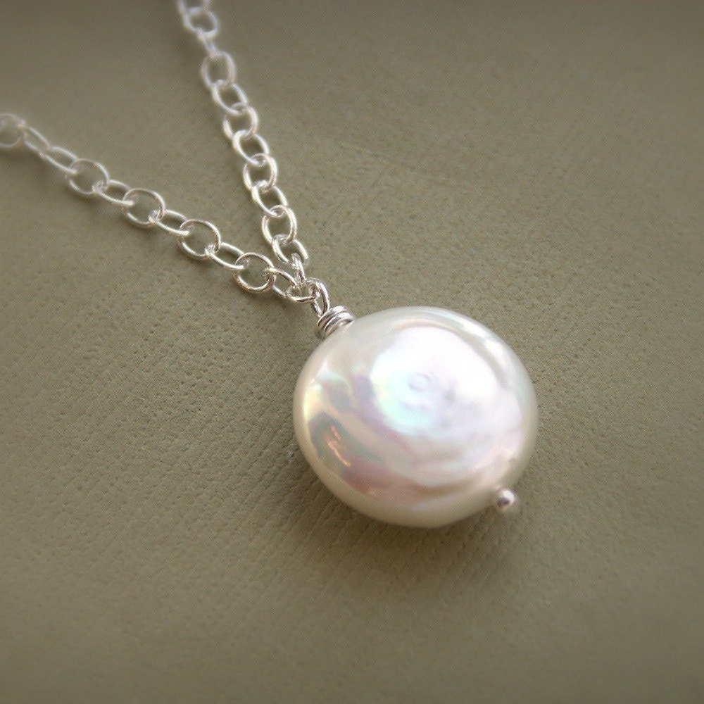 Coin Pearl Necklace Freshwater Coin Pearl Pendant Solid 2671