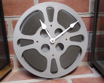 16 mm Movie Reel Clock Repurposed and Upcycled Film Reel and Canister Wall Clock - 10" Diameter