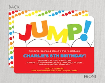 Jump Birthday Invitation, Bounce Invitation, Jump Birthday Party Invitation, Pump It Up, Trampoline Party Invitation, Sky High, Above All