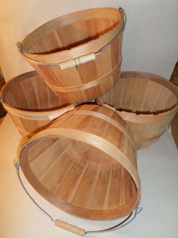 Set of 4 wood farm harvest baskets 11 inch by WomeninWorkboots