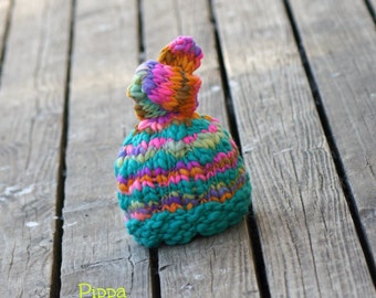 NEWBORN Photography Prop - Baby Knit Hat - Twin Prop - Handdyed and Handspun yarn