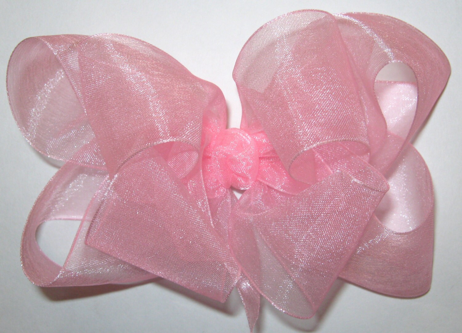 Large Double Layer Loopy Style Organza Hair Bow in Pink