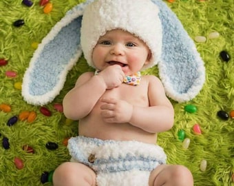 Baby Boy Bunny Hat, Baby Easter Hat, Baby Boy Hat, Crochet Rabbit Hat, White Bunny Hat, Floppy Bunny Hat, Baby Animal Hat, Newborn Boy Hat