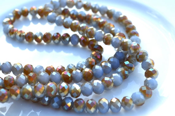 Thunder Grey Blue and Bronze 8x5mm Crystal Rondelle Beads 25