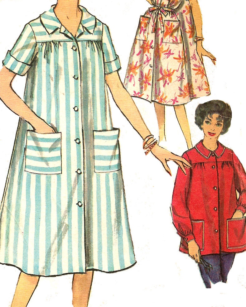 1960s Duster Pattern House Dress Simplicity Vintage Sewing