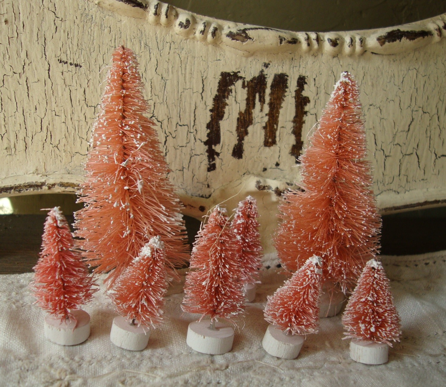 Pink Bottle brush trees flocked tree Spring craft supplies