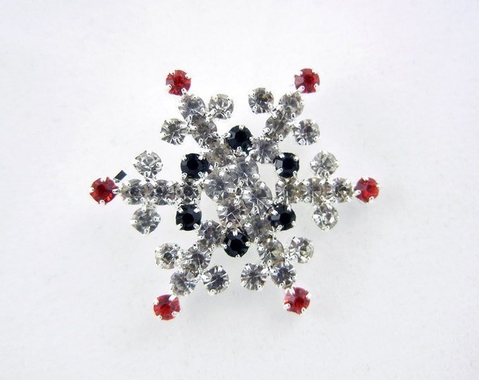 Rhinestone Snowflake Pendant with Red and Green Accents