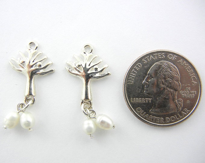 Pair of Silver-tone Tree with Pearl Drop Charms