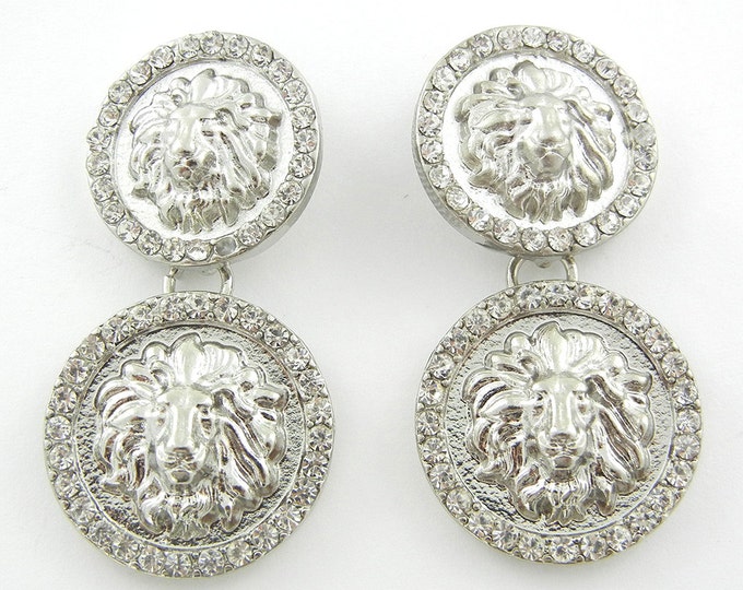 Pair of Silver-tone Double Round Lion Drop Charms