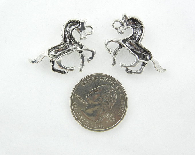 Pair of Running Horse Charms Antique Silver-tone Western Wild West Jewelry Making Supplies