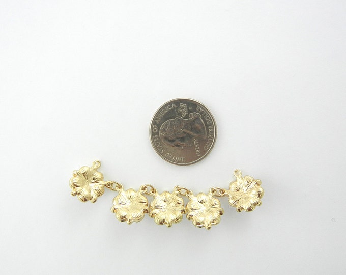 Gold-tone Floral Rhinestone and Faux Pearl Flower Bib or Double Link Pendant