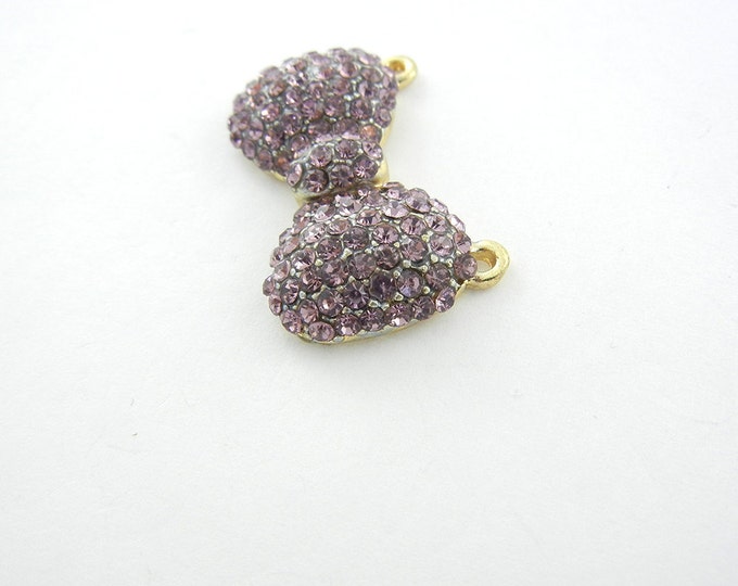 Double Link Gold-tone Light Purple Amethyst Rhinestone Bow Pendant