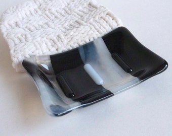Fused Glass Soap Dish in Black and White by BPRDesigns