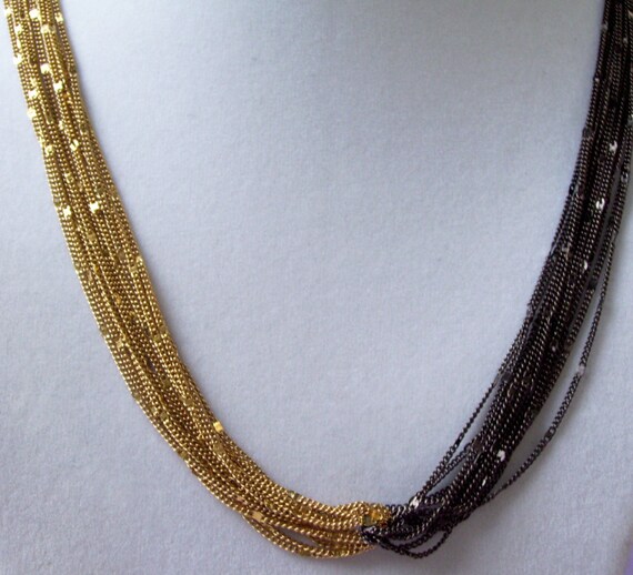 Oroton Gold and Black Chain Multi Strand Necklace Twist