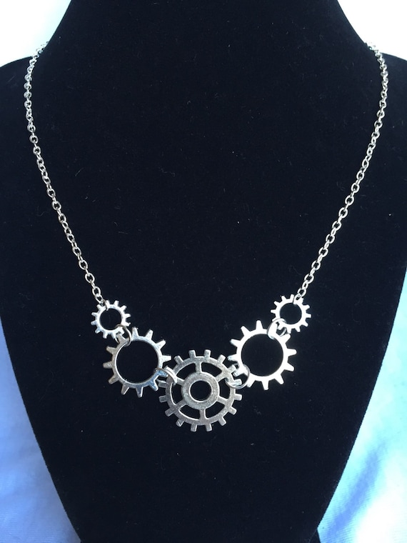 Gear Necklace, Steampunk Silver Gear Necklace, Steampunk Necklace by Sheilasattic steampunk buy now online