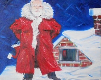 Arctic Santa Claus Original Oil Painting folk art Christmas