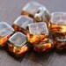 last ones .. TOFFEE No. 2 .. 9 Premium Czech Picasso Glass Square Beads 8.5mm (1246-9)