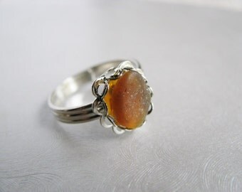 Sea Glass Ring - Amber Brown Sea Glass - Beach Glass Ring - Beach Glass Jewelry