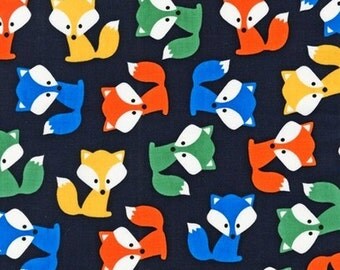Two (2) Yards - Urban Zoologie Fox Pups Robert Kaufman Fabric AAK-14723-269 PARK Navy Blue
