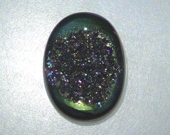 Oval Titanium Drusy gemstone, metallic green with multi colors, 14.49 carats 096-10-105