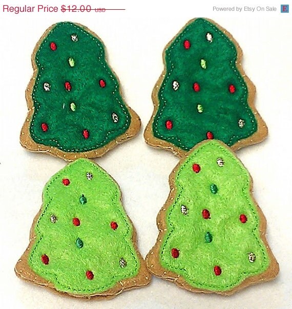 SALE Felt food Christmas Tree Cookies Set Of 4 Great stocking stuffers. Felt food Play food Pretend food Perfect for play kitchens Il_570xn