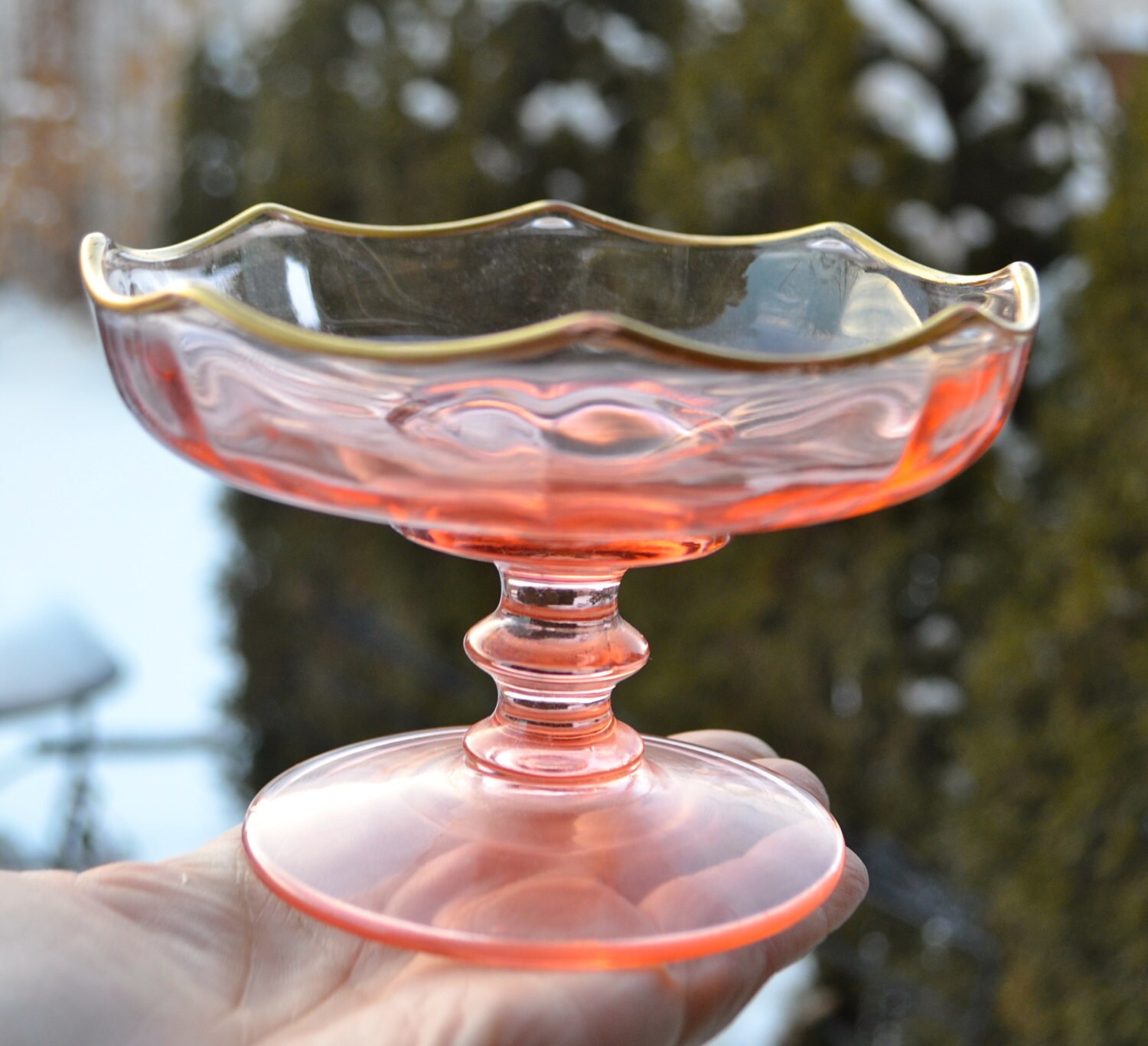 reserved PINK DEPRESSION GLASS Pedestal Bowl Footed Candy Dish