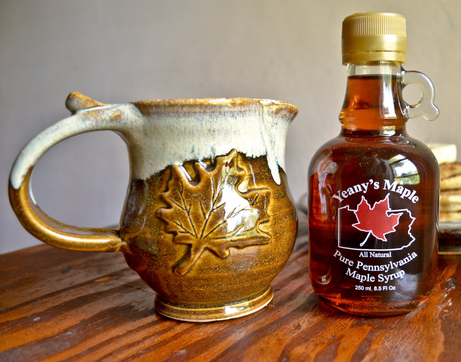 Maple syrup pitcher with maple syrup gravy boat by hughespottery