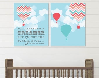 John Lennon Imagine, Hot Air Balloon Nursery, Beatles Baby,Baby Nursery Art, Gift for Newborn // Choose Art Print or Canvas // N-G20-2PS AA1